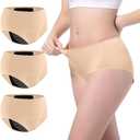 Carer Incontinence Underwear for Women Washable 3PACK Leakproof Underwear 150ml Super Absorbent Leak Proof Underwear for Women Bladder Leakage Protective Panties, Beige, X-Large