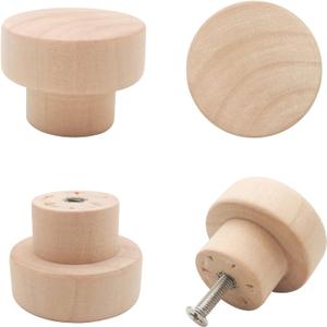 10PCS Wood Knobs Flat Top Round Cabinet Knobs 1.39"(35mm) Unfinished Wooden Dresser Drawer Pulls Kitchen Cabinet Handles