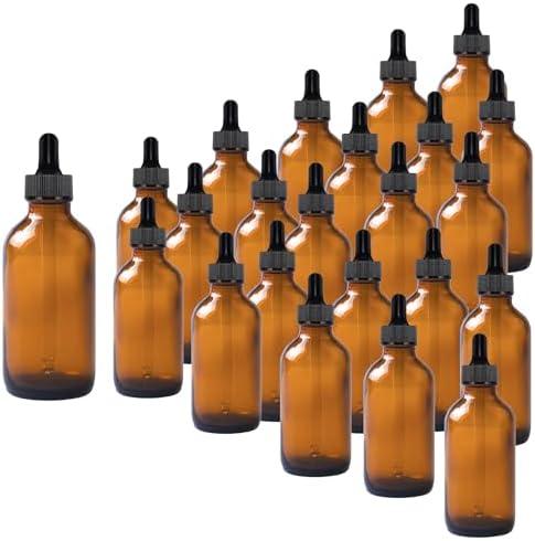 Easeen 24 Pack 4oz Amber Glass Dropper Bottles, Eye Dropper Bottles with Glass Droppers for Essential Oils, Perfumes(4oz, Amber)