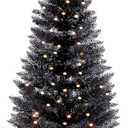 4ft Lighted Halloween Black Christmas Tree, Artificial Christmas Tree with Lights,Small Snowy Artificial Xmas Tree for Home, mini Table Tree not pre lite,Shops and Holiday Decoration