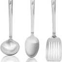 Our Table 3 Pieces Cook & Serve Stainless-Steel Utensils Set, Kitchen Soup Ladle, Cooking Spoon, Slotted Turner Spatula for Serving Your Favorite Meals