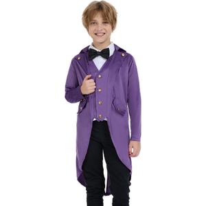 Steampunk Coat Tailcoat,Medieval Clothing Costume,Halloween Renaissance Vampire Costumes (120 (5-6 Years), Purple)