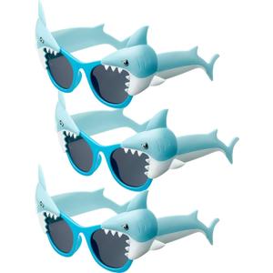 Frienda 3 Pairs Shark Sunglasses Funny Summer Shark Eyeglasses Novelty Costume Sunglasses for Tropical Summer Beach Ocean Pool Theme Party Hawaiian Photo Props Gifts