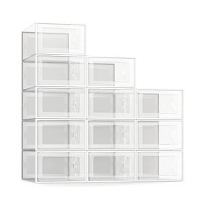 SEE SPRING 12 Pack Shoe Storage Box, Clear Plastic Stackable Shoe Organizer for Closet, Space Saving Foldable Shoe Rack Sneaker Container Bin Holder