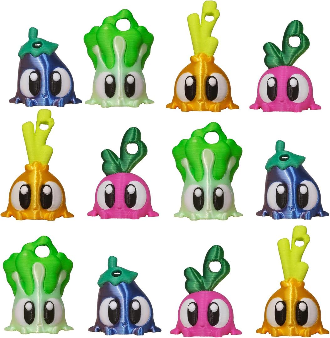 12 PCS Mini 3D Printed Fidgets Vegetables Collectibles Figurines,3D Fidgets Keychains,Onion,Carrot,Cabbage,Eggplant,Board Game Pieces,DIY Accessories for Backpack Charm