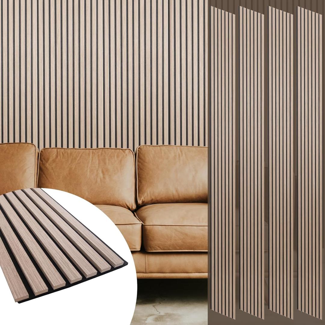 Yuzzy Wood Panels for Wall and Ceiling - 108 x 11 Inch Wood Slat Acoustic Panels 4 PCS - Modern Sound Absorbing Wall Panels for Interior Wall Decor for Home, Office, Studio - Rustic Walnut