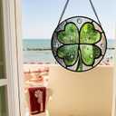 Stained Glass Window Hanging - St. Patrick's Day Green Irish Themed Gifts Sun Catcher Door Home Clover Decor Suncatcher Christmas Mother's Day Birthday Gifts for Women Men Mom Nana 15 in