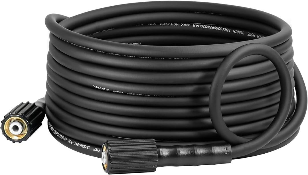 YAMATIC Pressure Washer Hose 25FT Super Flexible 1/4" M22 Power Washer Hose Replacement for Ryobi Troy Bilt Greenworks UberFlex High Pressure washer Hoses, 3200 PSI (Black)