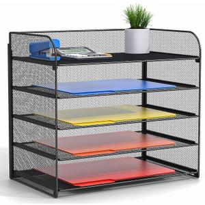 Legal/A4 5 Tier Paper Organizer,Paper Tray Holder for Desk,Letter Size File Holder/Sorter,File Folders Shelf Organizer for Office,School,Home,Solid Steel,Mesh,Sturdy,Leakproof,Large Capacity