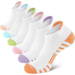 Airacker Athletic Running Ankle Cotton Socks, Low Cut Cushioned functional Anti-Blister Tab Sports Socks for Men Women 6pairs (Cotton White-multicolor)