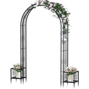 102in Steel Garden Arch Arbor Trellis with Planter Boxes for Climbing Plants Outdoor, Yard, Wide Sturdy Durable Garden Arch for Lawn,Outdoor Wedding Arch(Black)