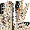 Petitian for Samsung Galaxy A16 5G Case with Wallet - Women Girls Cute Girly Aesthetic Unique Design Leather Credit Card Holder Cardholder Stand Wristband for Galaxy A16 5G, Vin Flower