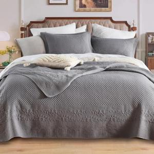 Queen Size Quilt Set, Comforter Set Floral Printed Bedding Sets, Washable Soft Coverlet Reversible Lightweight Bedspread with 2 Pillow Shams, (90"x90", 3 Pieces)