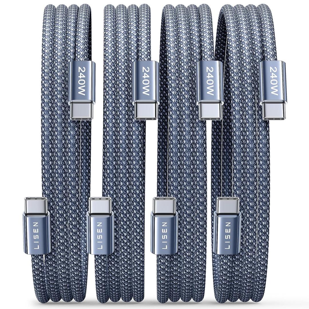 LISEN 240W for Apple USB C to USB C Charging Cable, 4-Packs [6.6/6.6/6.6/6.6FT] for Woven Charge Cable Type C Gifts for Men for Apple Devices iPhone 17 Air 16 Pro Max, iPad, MacBook Pro M5 M4 (Midnight)