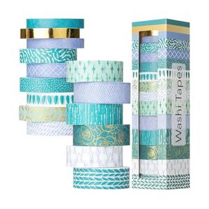 Mr. Pen- Washi Tape Set, 15 Rolls, 5 Yards/ Roll, Ocean Breez Design, Gold Foil Washi Tape for Journaling, (6 x 15mm, 6 x 10mm & 3 x 7mm Wide)