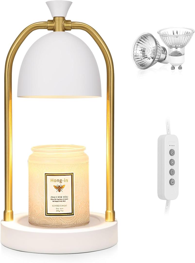 White Candle Warmer Lamp with Timer-Unique Happy Birthday Gifts for Women and Men, Fun Gift Ideas for 30th, 40th, 50th and 60th Birthdays for Gold Home Decor