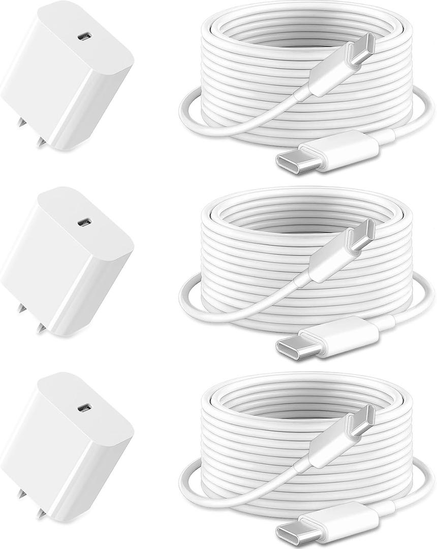 iPhone 17 Chrager, iPad Pro Chrager, iPad Chrage Fast Charging for iPad 10th 11th A16/iPad Pro Air 13/12.9/11/iPad Mini 6th/7th A17 Pro/iPhone 17 16 15 Pro Max,20W Block & 10ft USB C Cable,3Pack White