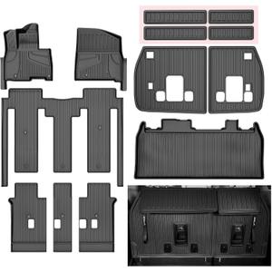11 PCS Floor Mats for 2025 2026 Kia Carnival Hybrid 8-Seater (Not for Gas) - All Weather TPE Floor Liners Cargo Liner with Backrest Mats Carnival Accessories Custom Fit Trunk Mats Full Set, Black