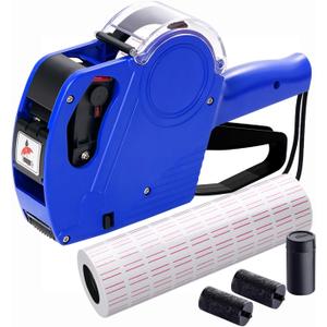 KPX MX5500 Pricing Tag Gun with 5150 pcs White Label Gun Stickers & 3 Extra Inker Rollers, Pricing Label Gun, 8 Digits Retail Pricing Gun and Labels for Grocery Store, Food (Blue)