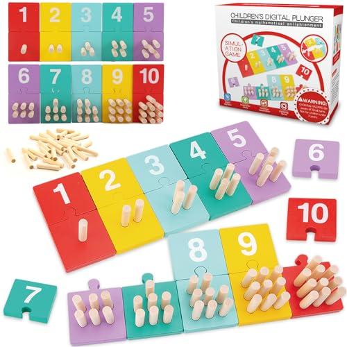 TEUVO Counting Pegs Board Montessori Toys for Kids Aged 3 4 5 6 Years Old, Wooden Early Math and Number Digital Plunger Manipulatives Materials Game for Toddlers Home Kindergarten Daycare Classroom