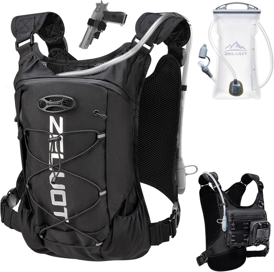 Zelvot Running Vest with 2L Water Bladder, Hydration Backpack, U.S. Design Patent, Lightweight Hydration Pack with Gear Holder, Reflective Chest Pack for Men Women for Marathon