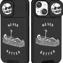 Goocrux (2in1 for iPhone 15 Case Skull Skeleton Women Boys Goth Phone Cover Cute Fun Gothic Black Spooky Cool Unique Design with Slide Camera Cover Protective Stand Holder for iPhone 15 Cases 6.1''