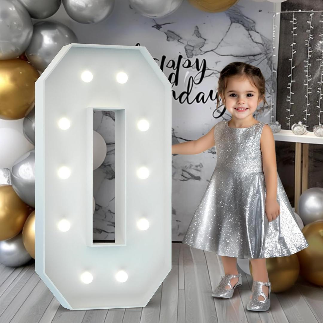 Marquee Numbers 4 Feet Tall: Large 10th 40th 50th Birthday Decorations for Her Him 4FT Light Up Numbers White Anniversary Party Decor Big Backdrop Foam Cardboard Number 0