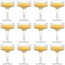 yptniginu 12 Pcs Plastic Champagne Glasses 7 oz Champagne Tower Ribbed Martini Glasses Disposable Wine Cups Stackable Stemmed Cups for Wedding Birthday Party Bar (Clear)