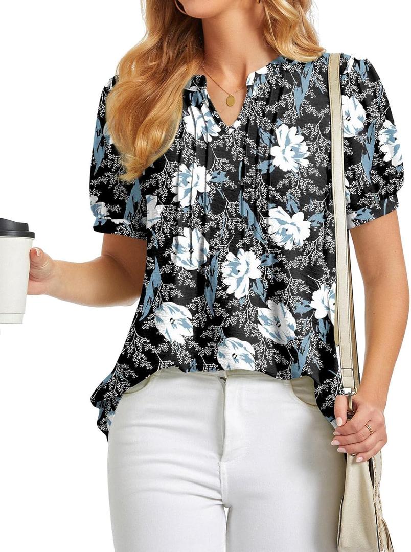 BISHUIGE Womens Summer Tops V-Neck Casual Loose T-Shirt Fashion Lantern Sleeves Blouses