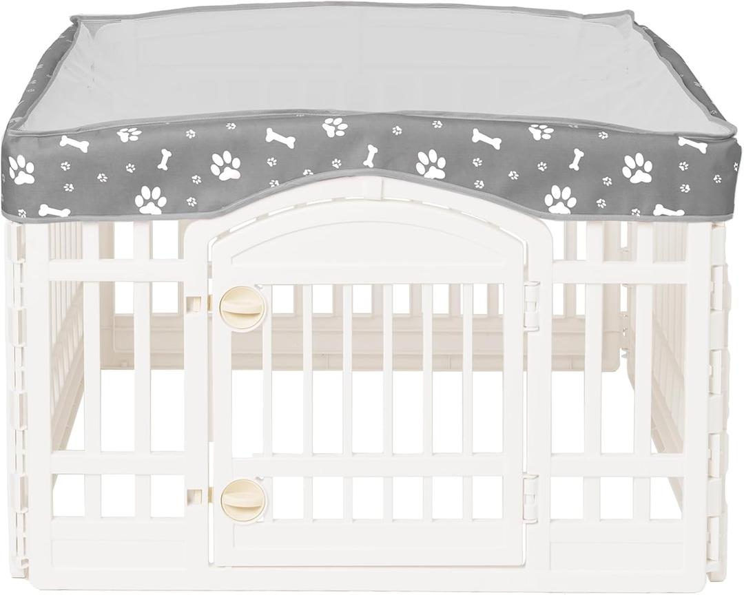Dog Playpen Mesh Top Cover for 36" Inch Pet Playpen with 4 Panels, Dog Crate Cover Pet Tent Puppy Play Pen Cover, Ideal for Indoor/Outdoor Use. Note: Playpen Not Included (Gray)