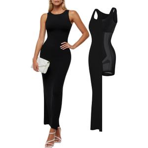 Popilush Tank Dress For Women - Long Sleeveless Maxi Dress With Zipper - Formal Wedding Guest Dresses (Black), L