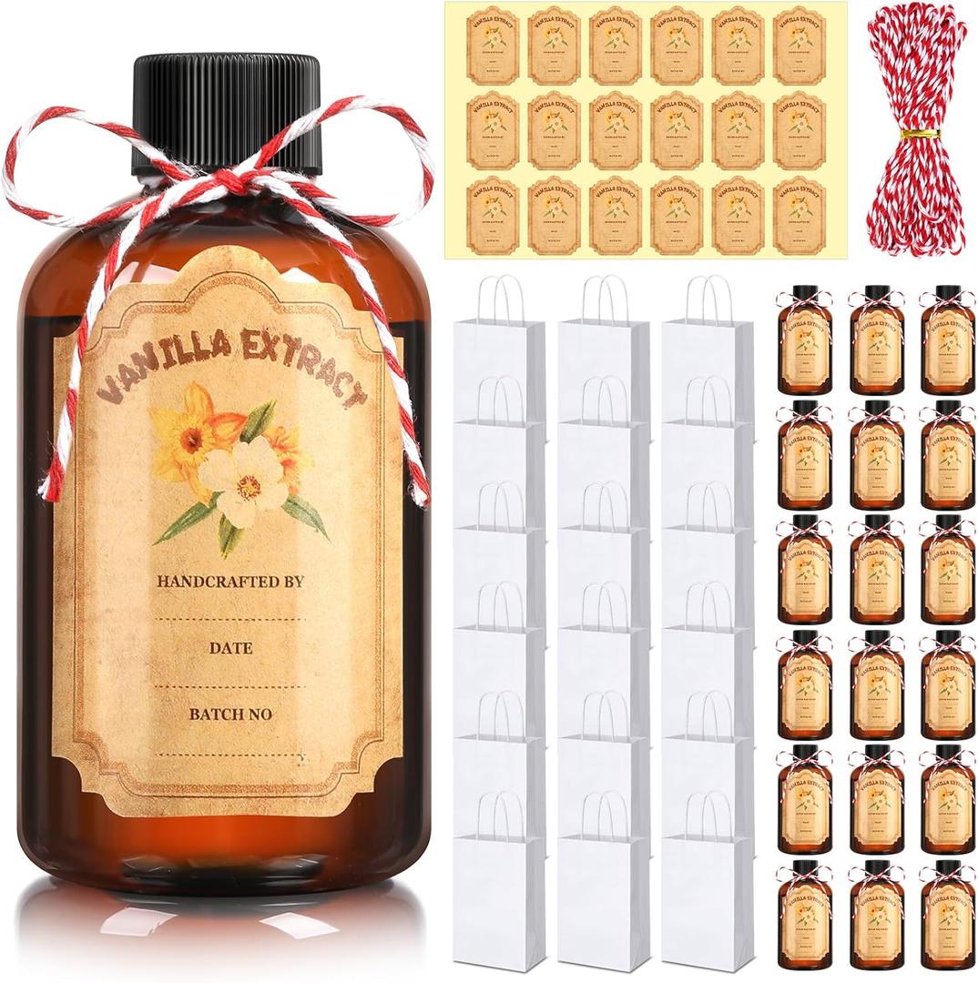 LemonRoad 18 Pack 4 oz Vanilla Extract Bottles with Lids Homemade Gift Amber Bottles Plastic Brown Jars Leakproof Refillable Empty Containers for Vanilla Extract, Potion, Juice, Ginger Shots, Liquids