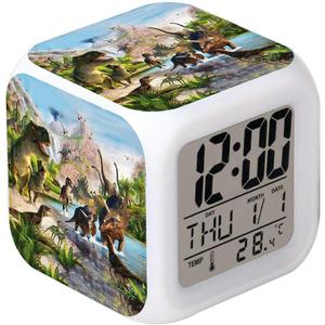 LED Alarm Clock Dinosaur Jurassic Design Creative Desk Table Clock Glowing Electronic Colorful Digital Clock for Unisex Adults Kids Toy Birthday Present