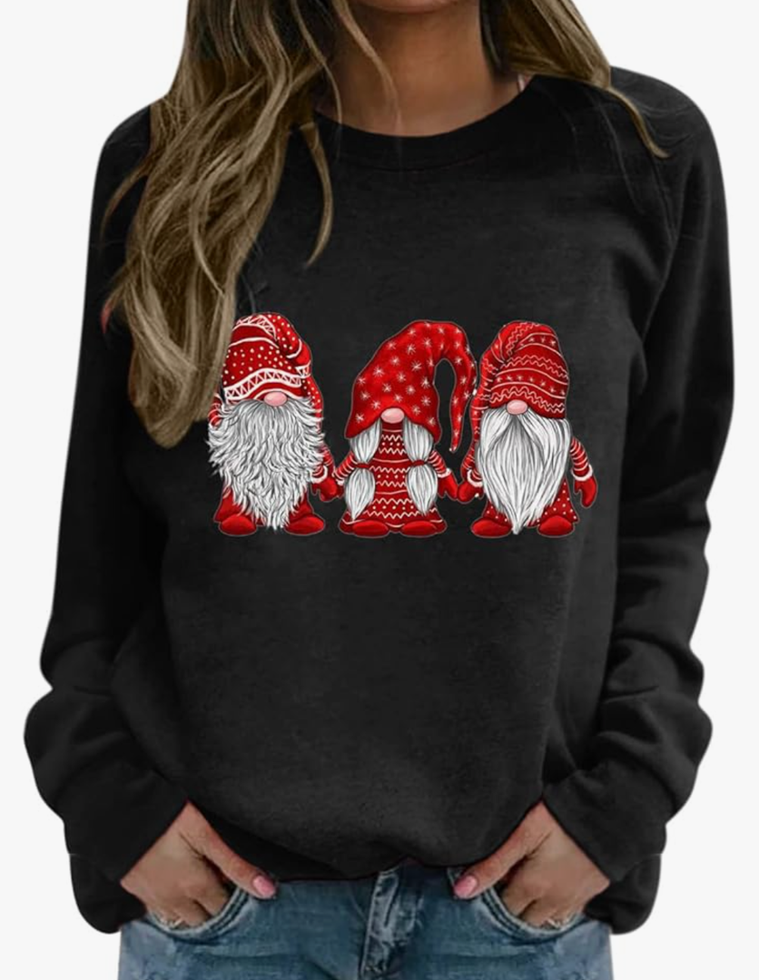 FAYALEQ Christmas Sweatshirt Women Christmas Tree Shirt Xmas Vacation Graphic Casual Long Sleeve Pullover Tops Blouse Black L