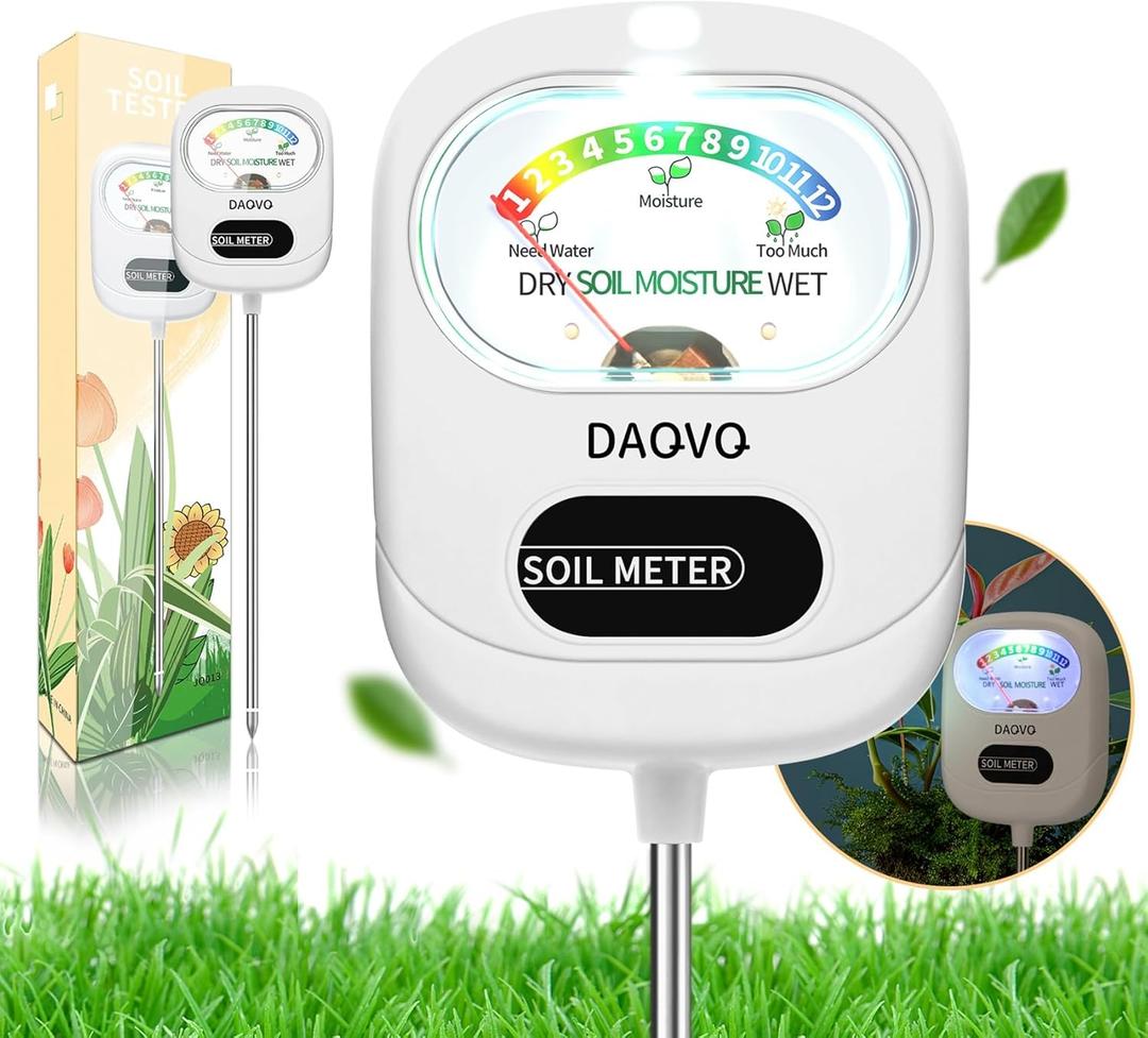 Soil Moisture Meter, Plants Moisture Meter Upgraded-Large Screen-Soil Hygrometer with Light- Plant Water Meter for Indoor and Outdoor Hous Plants, Garden, Farm, Lawn Soil Tester-Snowhite