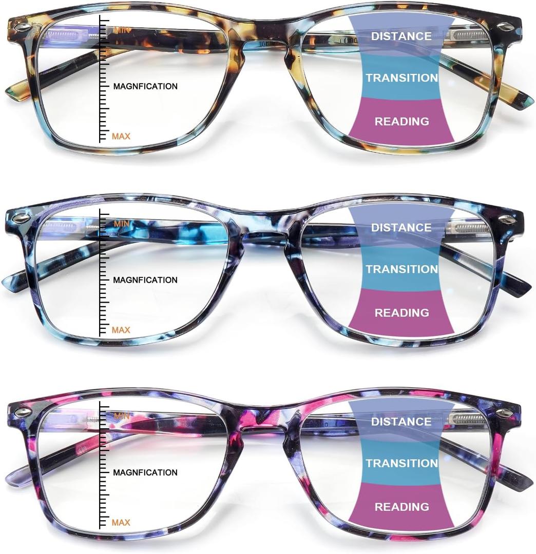 Progressive Multifocus Reading Glasses for Women Blue Light Block Computer Readers Stylish Spring Hinge Eyeglasses, Magnification Strength: 2.75 x
