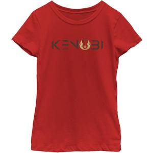 STAR WARS Kenobi Logo Girls Short Sleeve Tee Shirt (Large, Red)