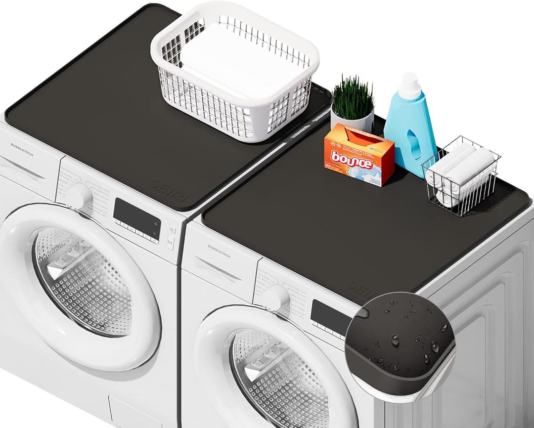 2 PACKS SEIRI Washer and Dryer Topper, 26" x 26" Silicone Dryer Top Protector Mats for Flat Top Surface Cover and Front Load Washing Machine Non-Slip Waterproof Laundry Topper Mat Large (Dark Gray)