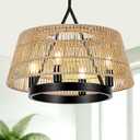 18 Inch 4-Light Boho Rattan Chandelier, Hand Woven Farmhouse Chandelier Rattan Pendant Light Fixture for Dining Room, Kitchen Island, Hallway, Foyer，Entryway (E12 Bulbs Not Included)