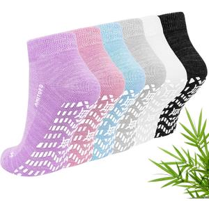CaiDieNu Non Slip Socks for Women: Non Skid Hospital Diabetic Socks with Grip for Elderly Pregnant Grippy Low Cut 6 Pairs, S