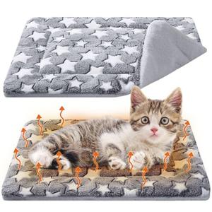 VitalCozy 4 Pack Self Warming Cat Mat Self Heating Pad Bed Reversible Machine Washable Reflects Body Heat Warm Thermal Pet Pad Crate Blanket for Feral and Indoor Cat (Star,21" X 14")