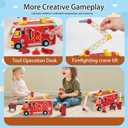 LOVELAND Wooden Fire Truck Toy Take-Apart STEM Vehicle with Firefighter Tools & Shape Sorting, Montessori Educational Gift for Toddlers Boys Girls Ages 3+
