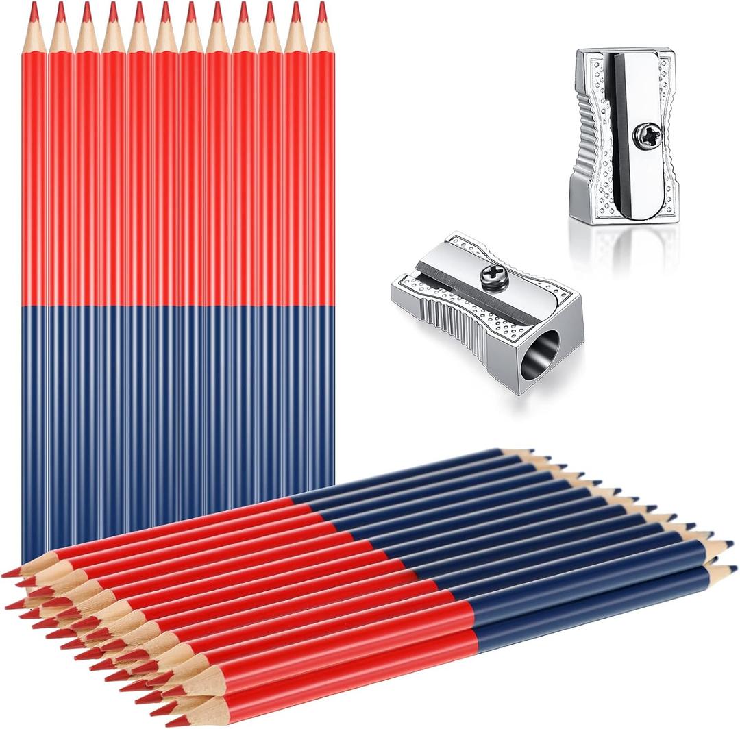 Containlol Checking Pencils Red and Blue Erasable Pre Sharpened Pencils 2 HB with Sharpeners for Checking Map Marking Coloring Tests Grading(36 Pieces)