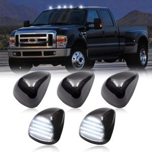 5PCS LED White Cab Roof Lights Replacement for 1999-2016 F250 F350 F450 F550 Superduty / 2004-2017 F650 F750, Smoked Top Cab Roof Clearance Lights for F250 F350 F450 Pickup Truck (B4, for F250-F550(99-16)/F650 F750(04-17),Smoke)