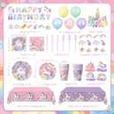 Unicorn Birthday Decorations - Plates, Napkins, Cups, Cutlery, Hanging Swirls, Banner, Honeycomb Centerpiece, Balloons, Tablecloths for Rainbow Girls Birthday Party Decorations, Serves 24