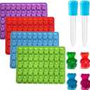 Gummy Candy Molds - 4Pcs Silicone Gummy Bear Molds for Kids With 2pcs Dropper,Non-stick and Bpa Free for Mini Candy Chocolate Gummies Baking
