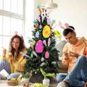 Soulchen 33 Pcs Easter Tree Ornaments Decorations Plush Bunny Tree Topper Bunny Ears and Carrot Sticks Colorful Simulated Reed Easter Egg Hanging Ornaments