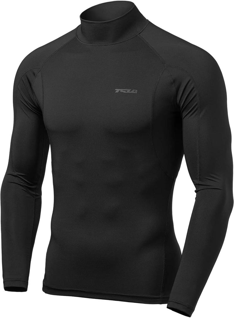 TSLA Men's UPF 50+ Mock Long Sleeve Compression Shirts, Athletic Workout Shirt, Base Layer for Water Sports XL 