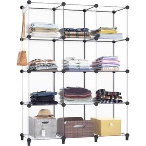 Closet Organizer, 12-cube Closet Organizers and Storage, Portable Cube Storage Organizer, Closet Shelves for Kids, Closet, Bedroom, Bathroom, Office, Transparent