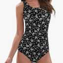 American Trends Modest Criss Cross Back One Piece Swimsuit Women Full Coverage Floral Print Long Torso Swim Suits L